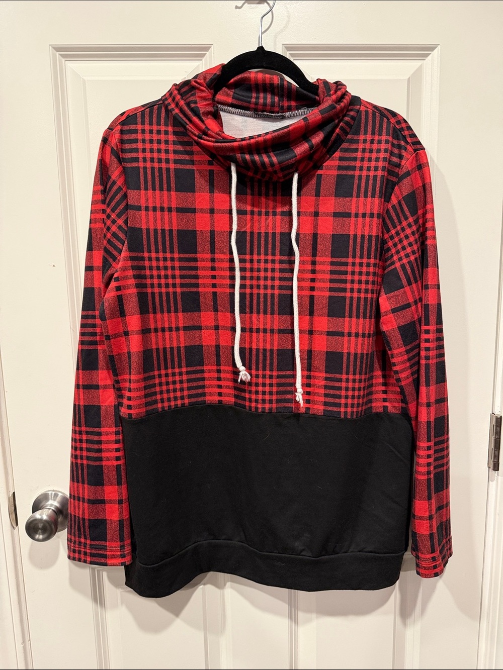 Plaid Red & Black Cowl Neck Hoodie